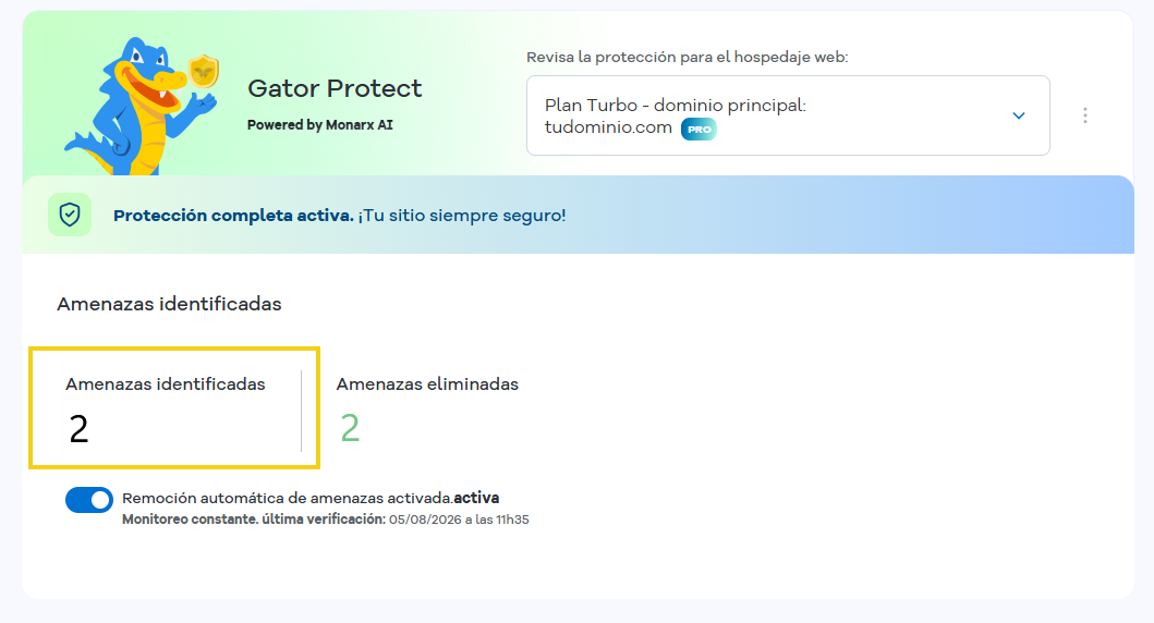 Área que identifica el número de amenazas identificadas en destaque
