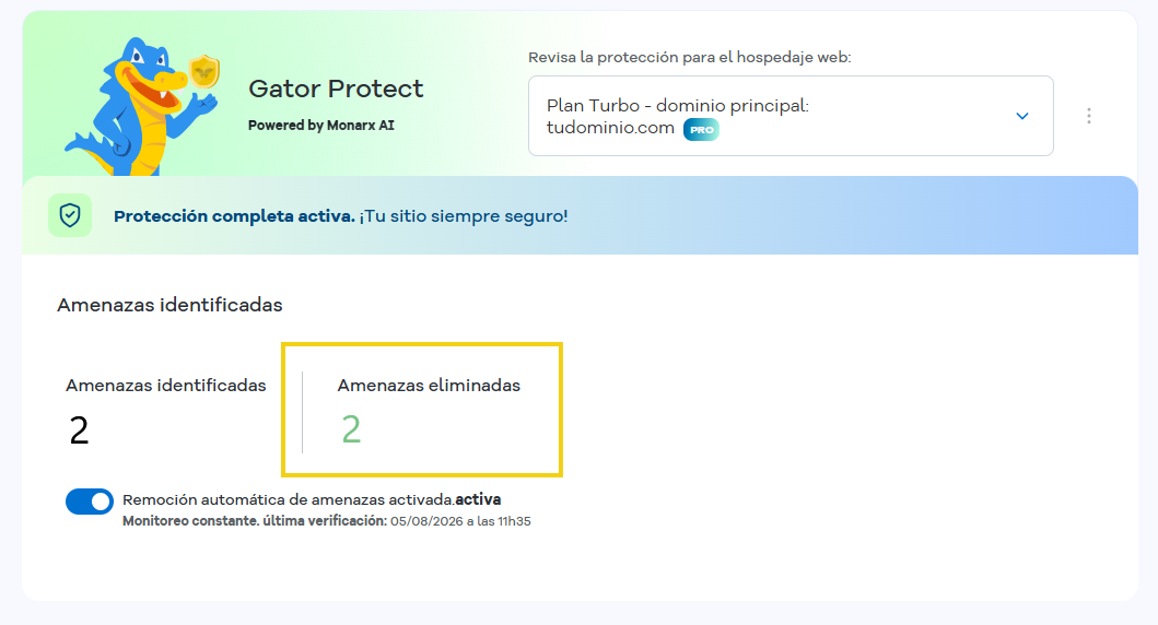 Área que identifica el número de amenazas eliminadas en destaque