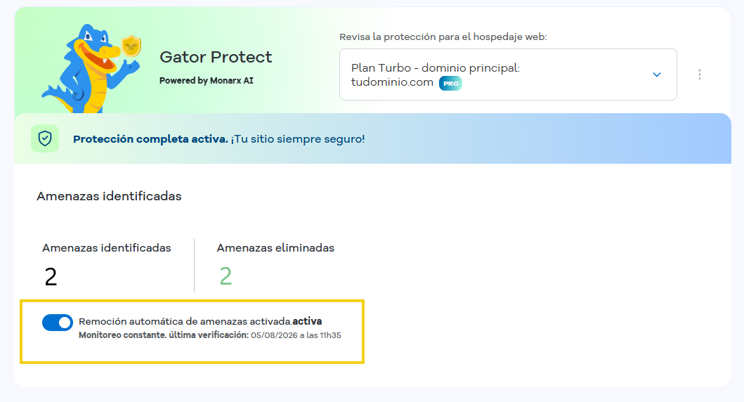 Área de activación de eliminación automática de amenazas en destaque