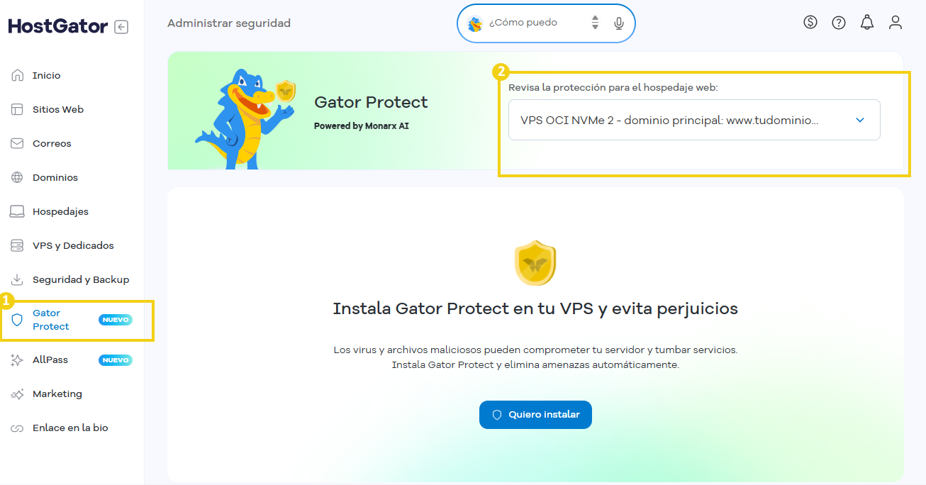 Imagen de la pantalla de gestión de Gator Protect