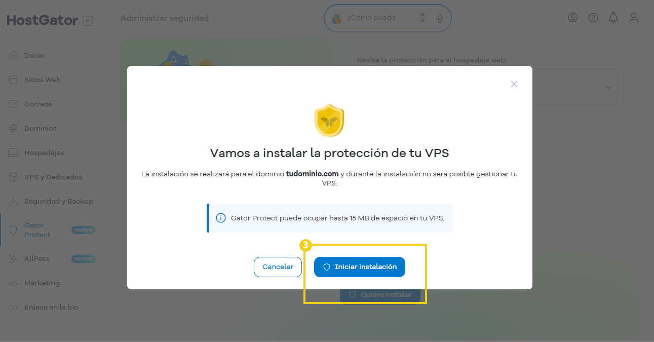 Imagen de la pantalla de instalación de Gator Protect