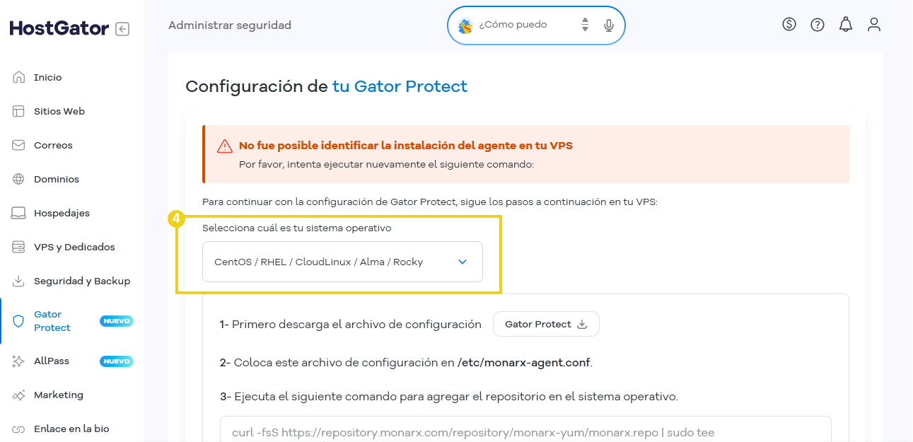 Imagen que destaca la pantalla que aparece cuando no es posible realizar la instalación automática.