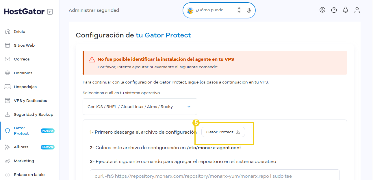 La imagen resalta el botón "Gator Protect" para descargar el archivo.