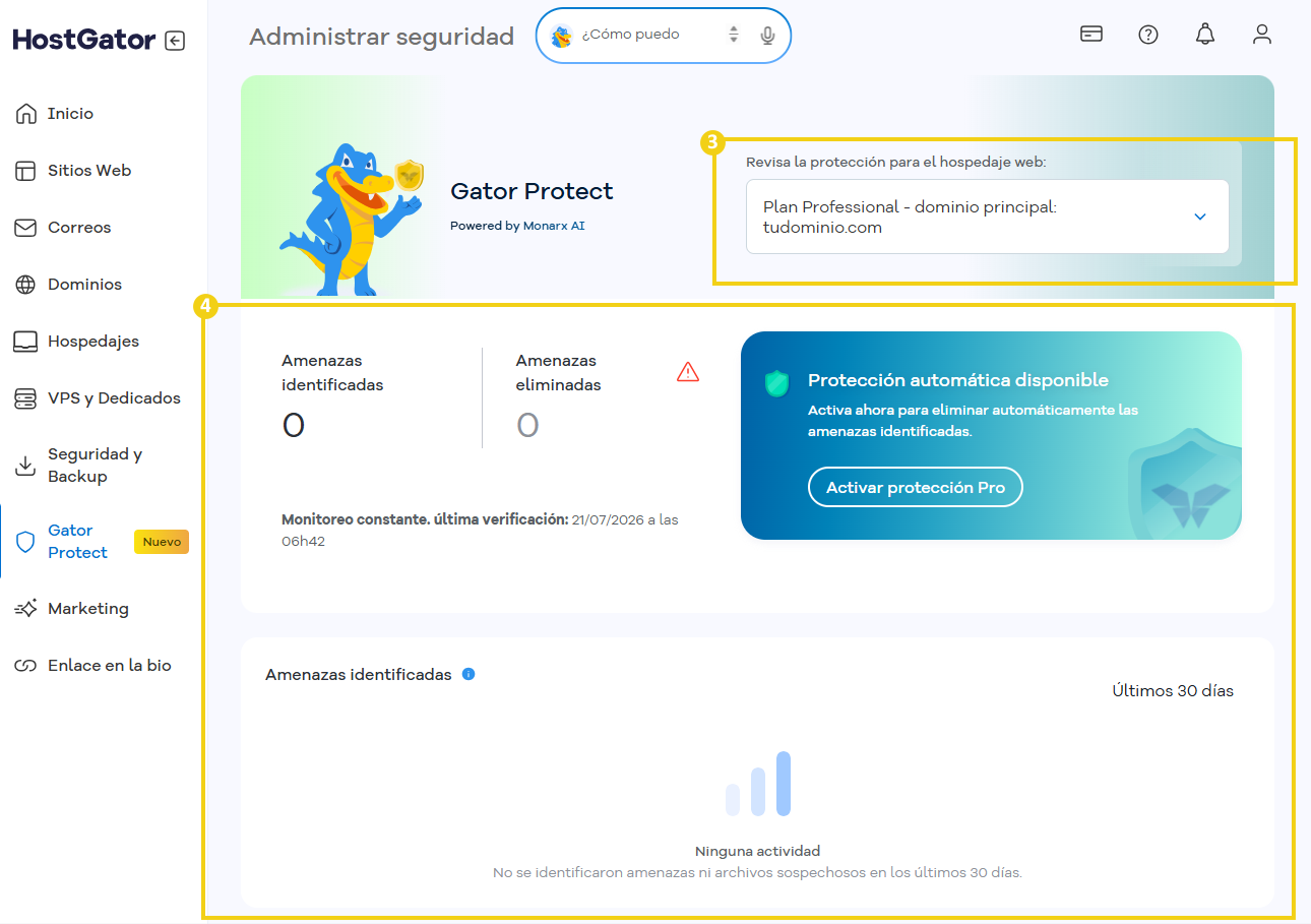 Portal del Cliente — acceso a la sección Gator Protect en el menú lateral
