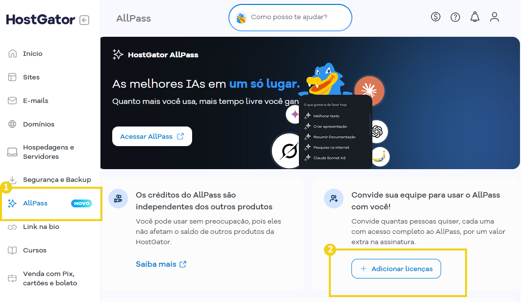 Portal del Cliente — pantalla AllPass con opción Agregar licencias en destaque
