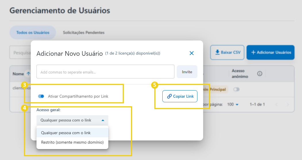 AllPass — botones para generar el enlace, permitir el acceso y copiarlo en destaque
