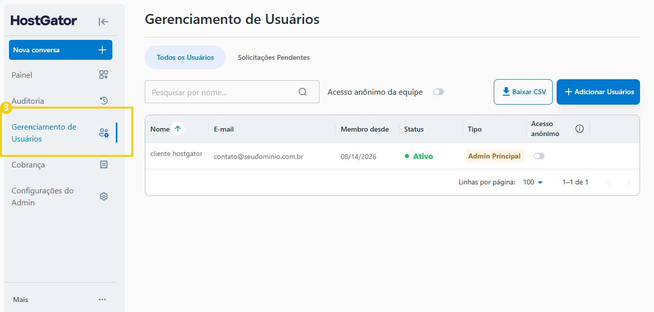 Menú lateral — opción Gestión de Usuarios en destaque