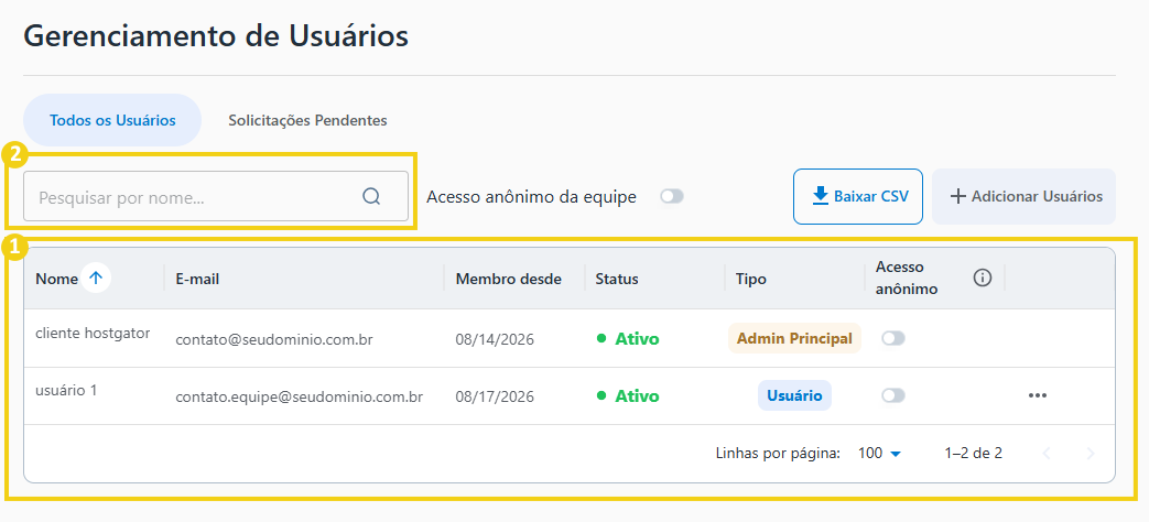 AllPass — listado de usuarios y campo para buscar uno específico en destaque