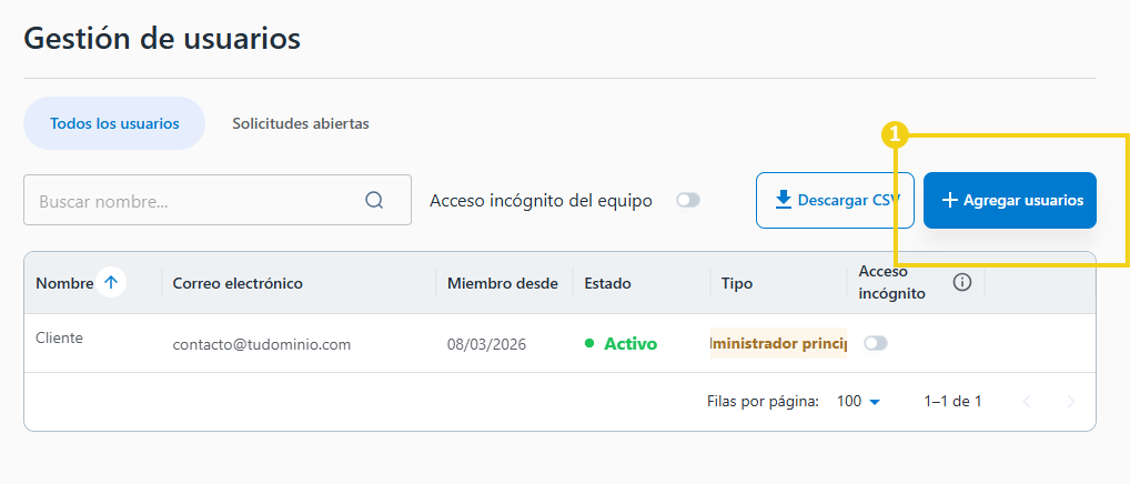 AllPass — botón Agregar Usuarios en destaque