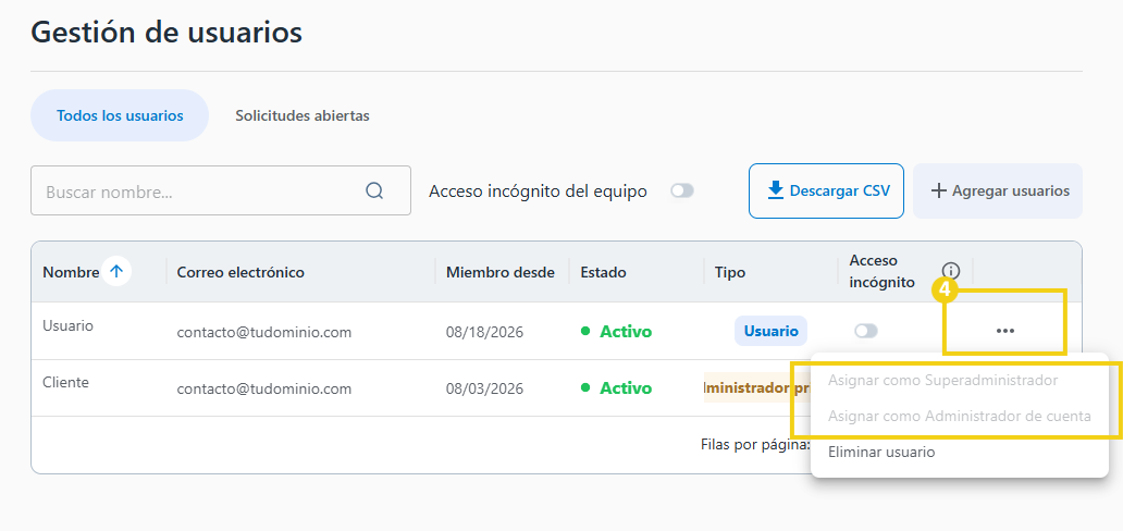 AllPass — flujo para cambiar los permisos