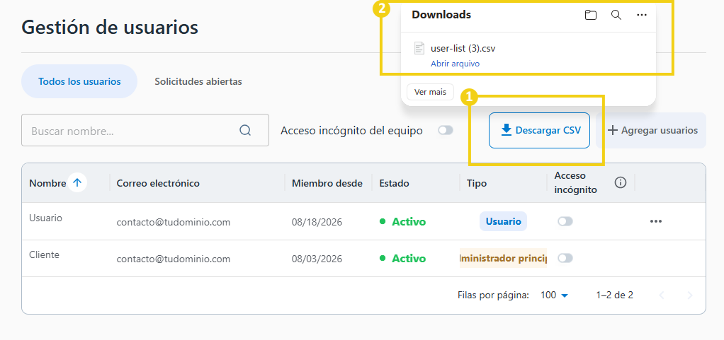 AllPass — flujo para descargar la lista de usuarios