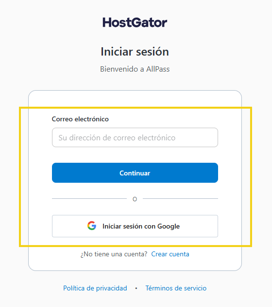 AllPass — pantalla para indicar el correo de registro y luego ingresar el código de validación