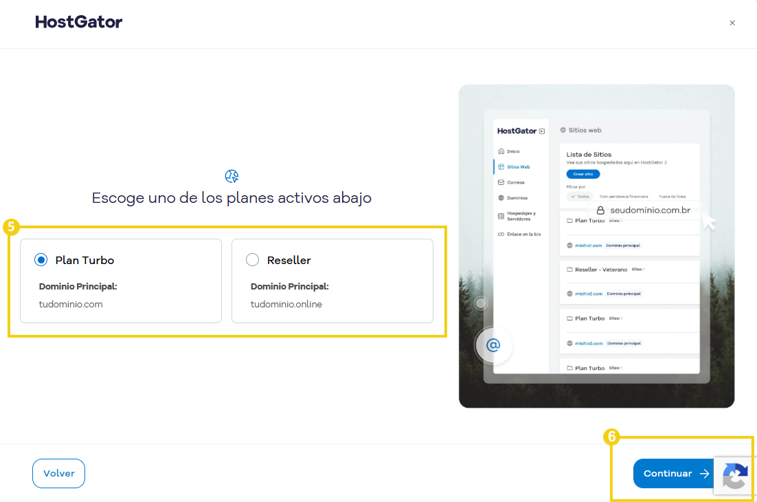 Portal del Cliente — pantalla de selección de plan con los planes activos disponibles