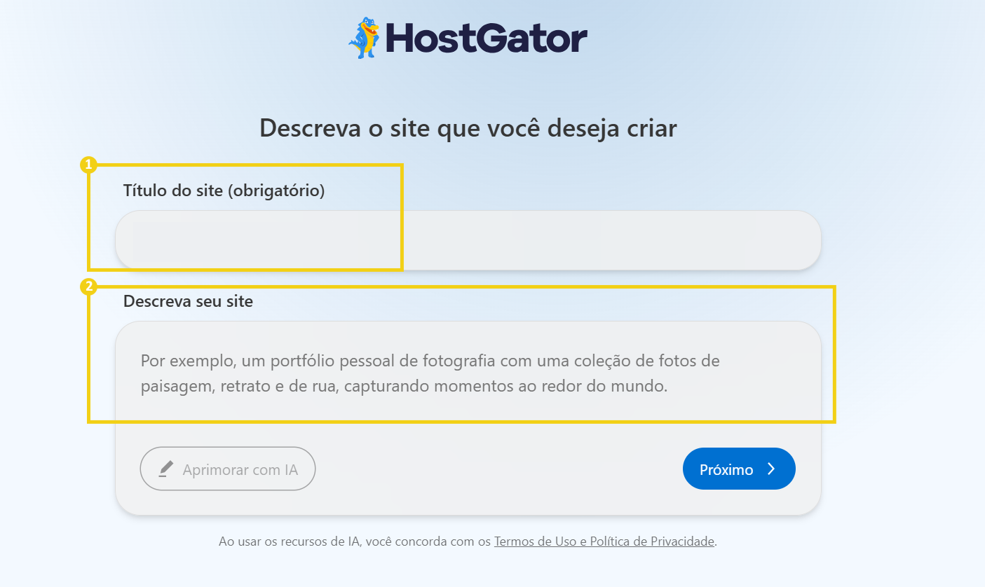 WordPress con IA — pantalla para incluir el título y la descripción del sitio