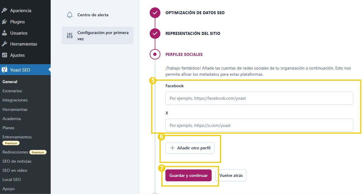 Yoast SEO — campo de inserción de redes sociales en destaque