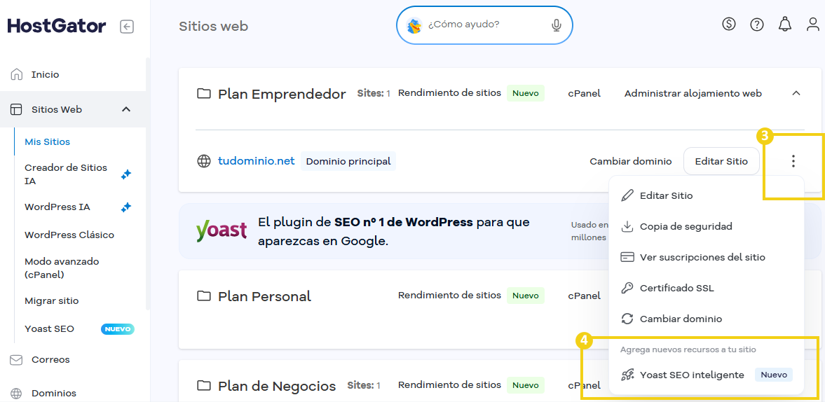 Portal del Cliente — pantalla Sitios con el flujo de acceso destacado