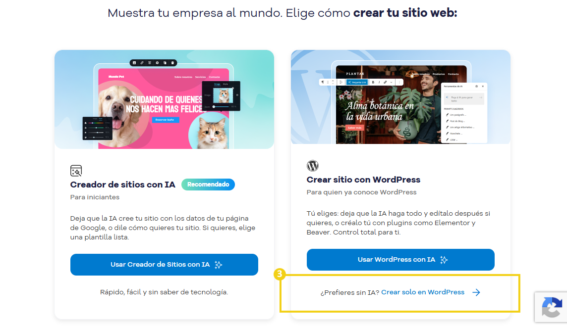 Opción "Crear solo en Wordpress" en amarillo