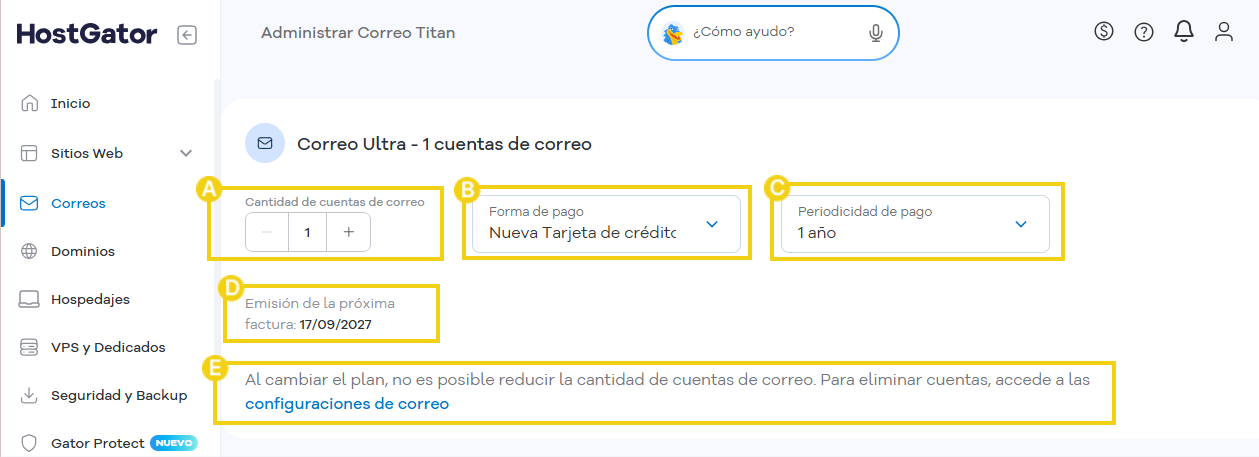 Pantalla de actualización de Titan con la información disponible