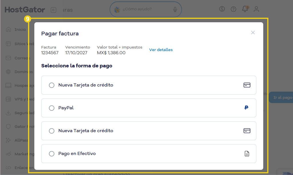 Portal del Cliente — pantalla para el pago de la factura
