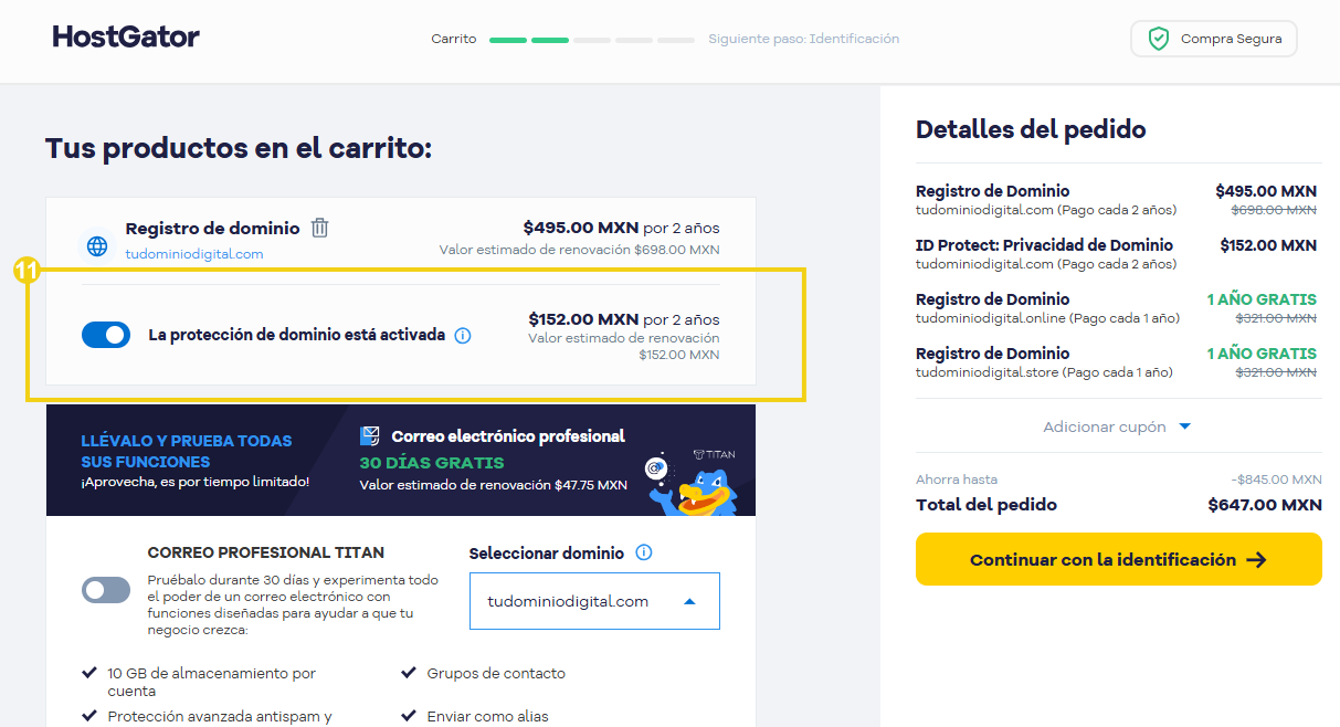 Página principal de HostGator promoviendo la creación de sitios con inteligencia artificial, soporte 24h y planes desde $9.89/mes, destacando oferta especial.