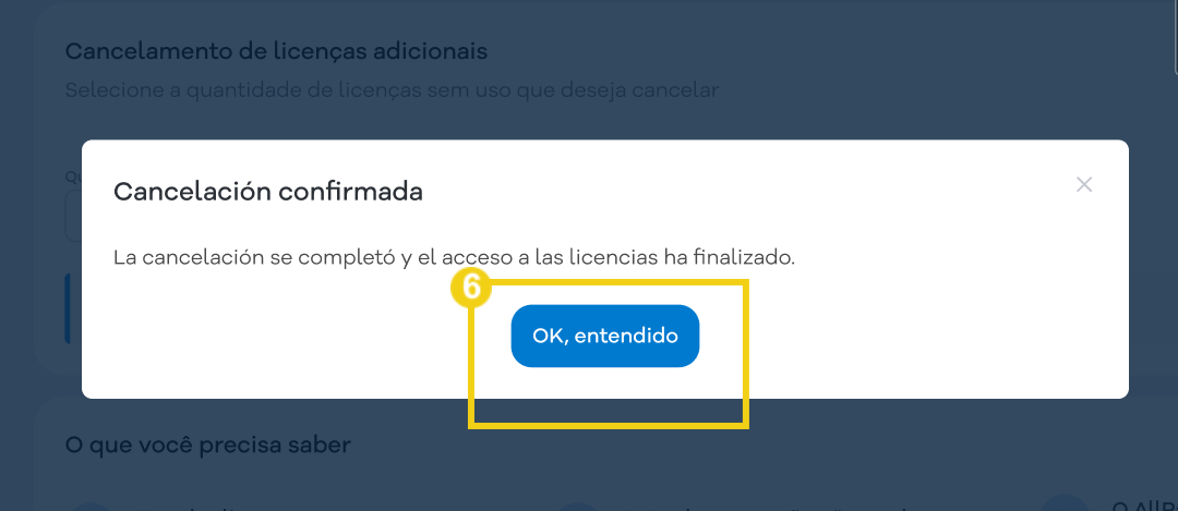 AllPass — pantalla Cancelación confirmada con el botón Ok, entendido destacado