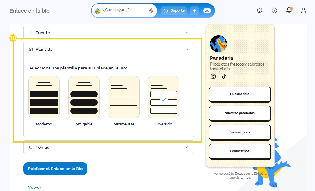 Enlace en la Bio — opción Plantilla con Moderno, Amigable, Minimalista y Divertido en destaque