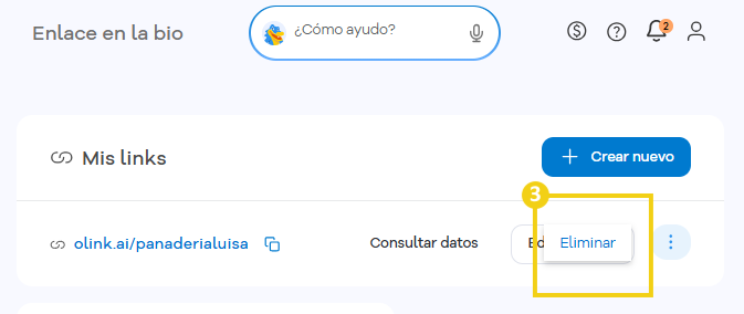 Portal del Cliente — menú del enlace con la opción Eliminar en destaque