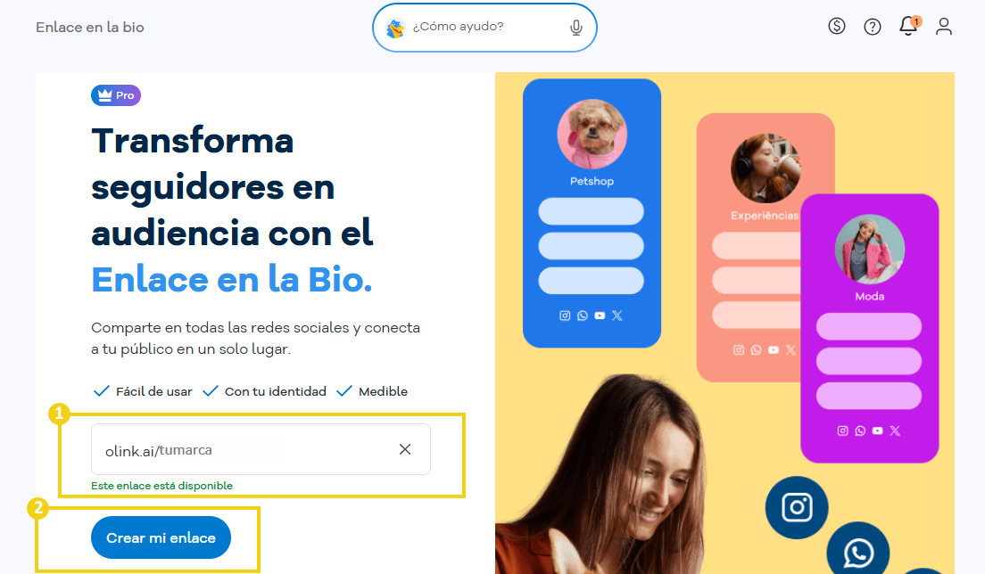 Imagen de la pantalla del Portal del Cliente con marcación en el campo para ingresar el enlace y el botón para confirmar la creación
