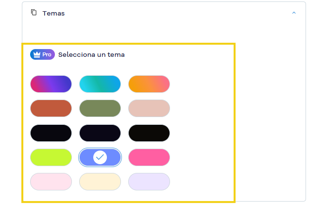 Imagen muestra la sección de temas para elegir el deseado