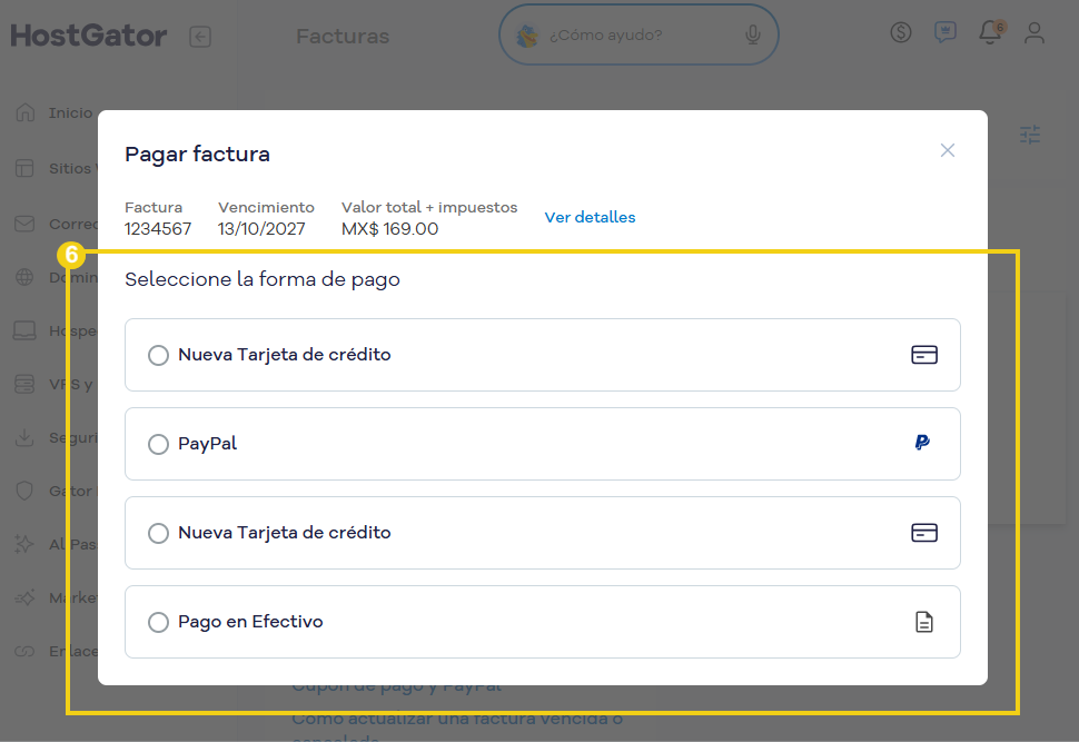 Portal del Cliente — pantalla Pagar factura con las formas de pago disponibles destacadas