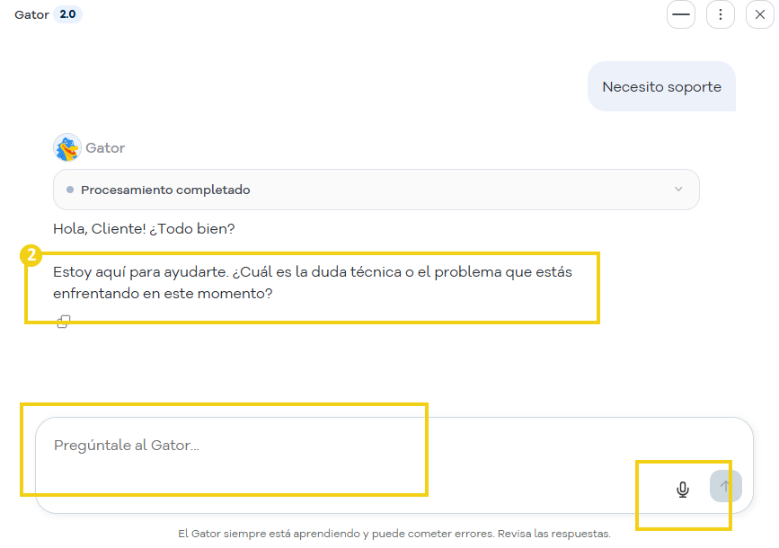 pantalla de diagnóstico de la cuenta con el campo de texto y el ícono de grabación de audio resaltados